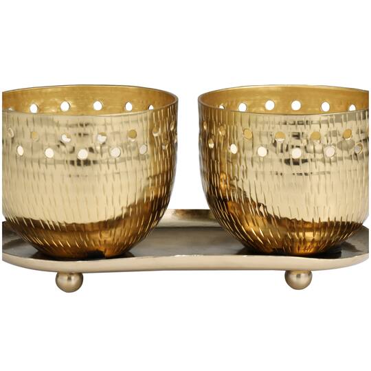 7oz. Jasmine Scented Candles in Cut Out Gold Bowls and Tray